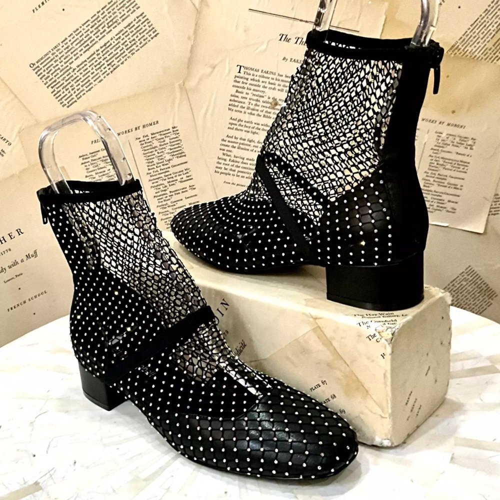 Free People Jeffrey Campbell Magic Hour Mesh Heels Black Jewels Back Zipper - Picture 5 of 11